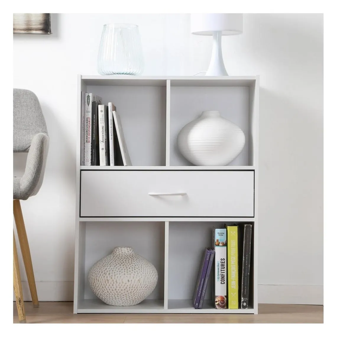 Calicosy Meuble banc à 4 cases avec 1 tiroir en bois Blanc Online