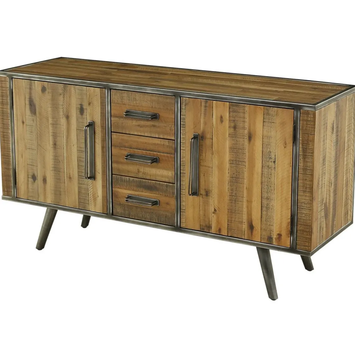 3S. x Home Meuble bas 3 tiroirs, 2 portes en bois Naturel foncé Best