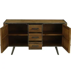 3S. x Home Meuble bas 3 tiroirs, 2 portes en bois Naturel foncé Best