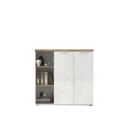 3S. x Home Meuble de bureau bas 2 portes 2 étagères niche avec 2 étagères chene poigné métal EASY Online