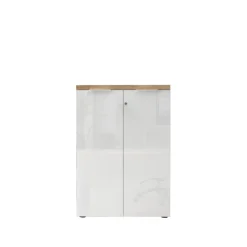 3S. x Home Meuble de bureau bas 2 portes 2 étagères avec serrure à clé poigné métal EASY Clearance
