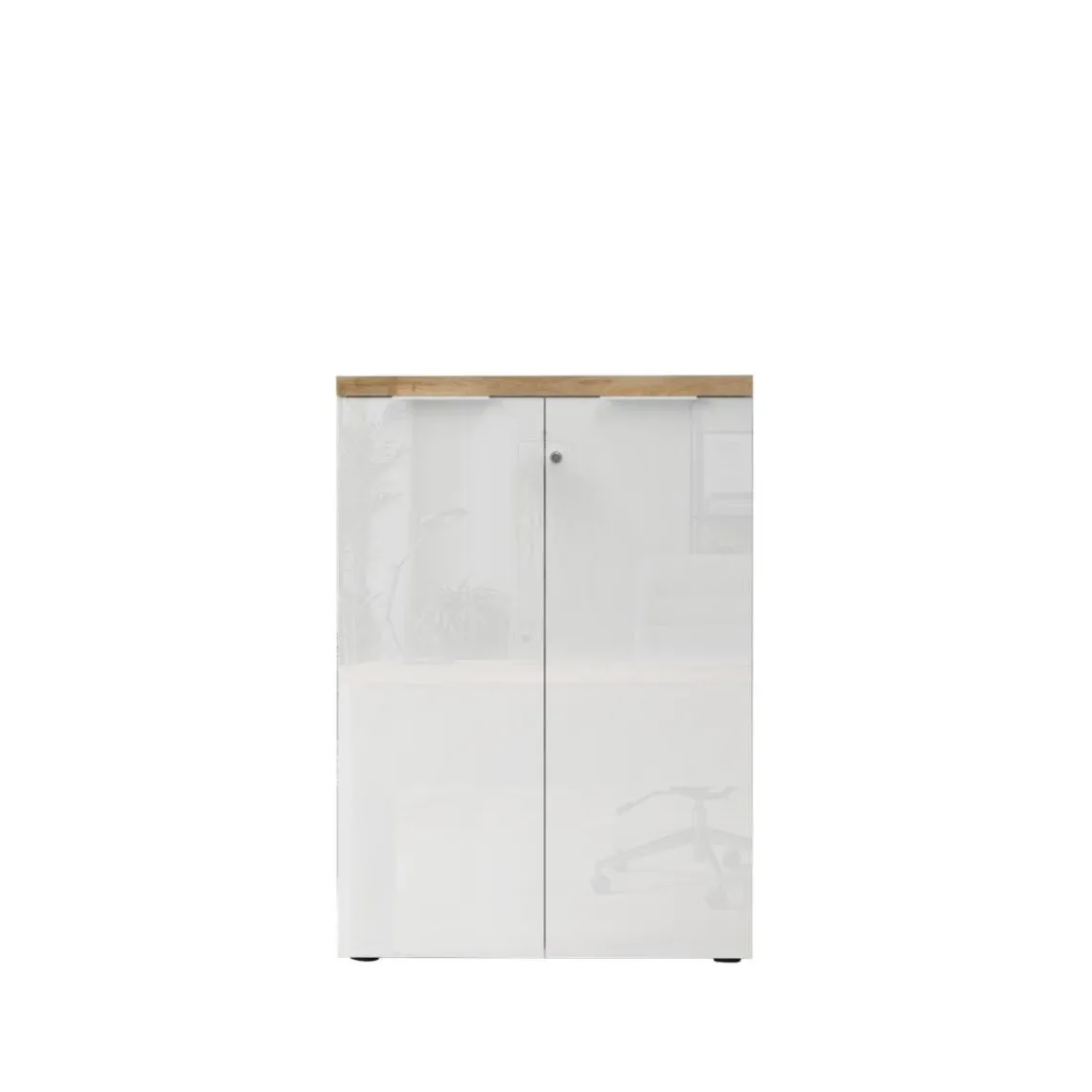 3S. x Home Meuble de bureau bas 2 portes 2 étagères avec serrure à clé poigné métal EASY Clearance