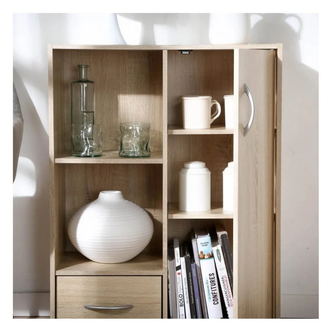 Calicosy Meuble de rangement à 4 cases 1 porte et 1 tiroir Beige Best