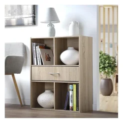 Calicosy Meuble de rangement à 4 cases avec 1 tiroir Beige Discount