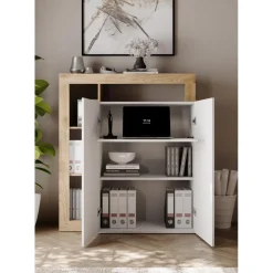 3S. x Home Meuble de rangementavec étagère-bureau 2 portes 2 étagères niches