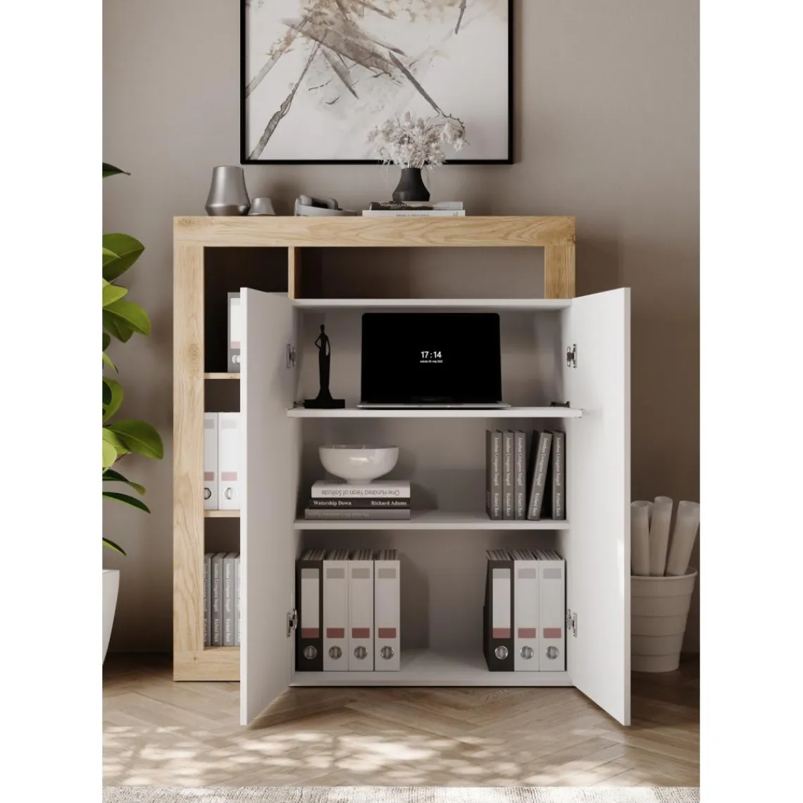 3S. x Home Meuble de rangementavec étagère-bureau 2 portes 2 étagères niches
