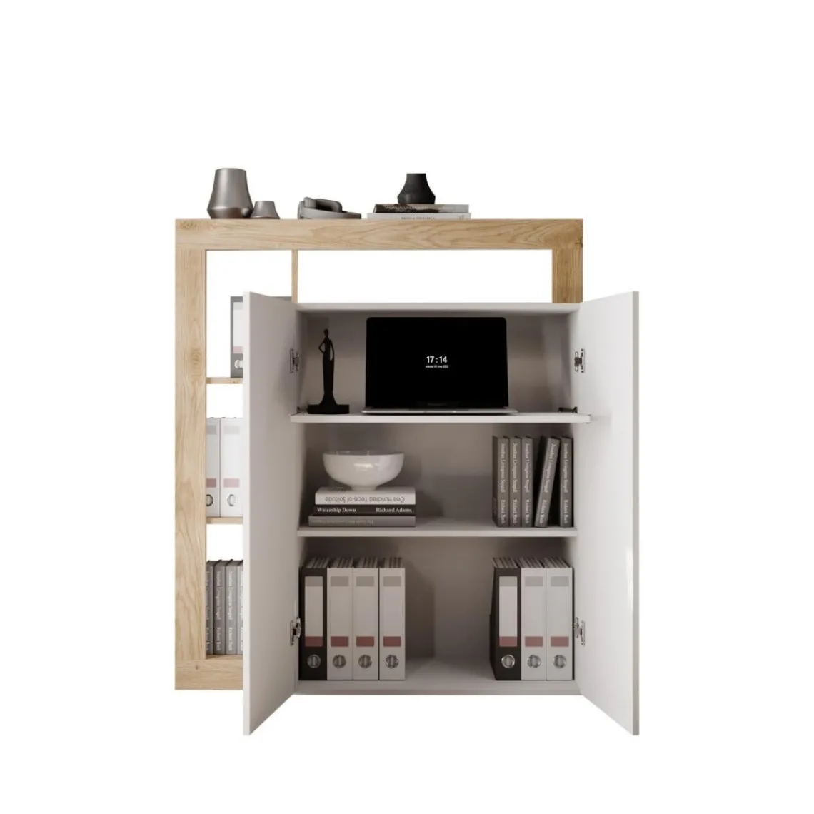 3S. x Home Meuble de rangementavec étagère-bureau 2 portes 2 étagères niches