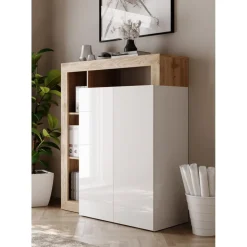 3S. x Home Meuble de rangementavec étagère-bureau 2 portes 2 étagères niches