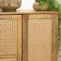Macabane Meuble haut marron 2 portes bois de manguier cannage naturel ISA Discount