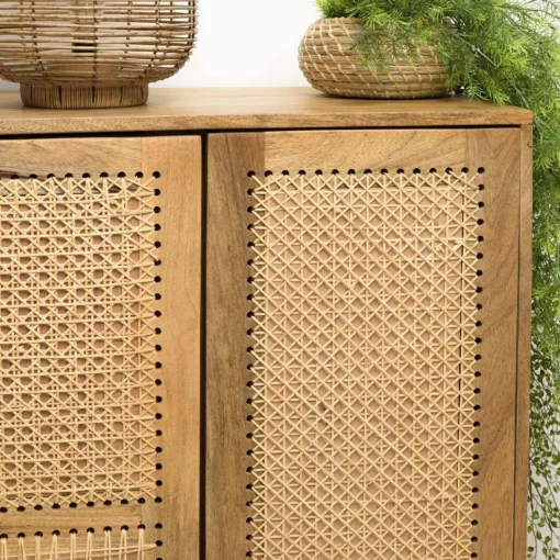 Macabane Meuble haut marron 2 portes bois de manguier cannage naturel ISA Discount