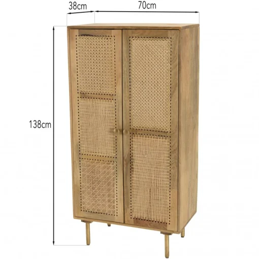 Macabane Meuble haut marron 2 portes bois de manguier cannage naturel ISA Discount