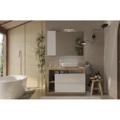 3S. x Home Meuble salle de bain Ancona sur pieds 2 Tiroirs 3 niches vasque à poser Hot