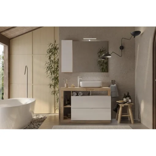 3S. x Home Meuble salle de bain Ancona sur pieds 2 Tiroirs 3 niches vasque à poser Hot