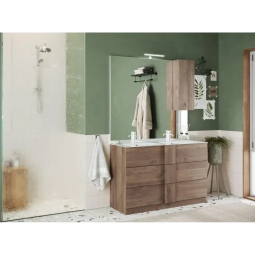 3S. x Home Meuble salle de bain Jessie 3 tiroirs et double vasque integrée 120 cm Clearance