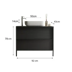 3S. x Home Meuble salle de bain sur pieds 2 tiroirs et vasque à poser en céramique Hot