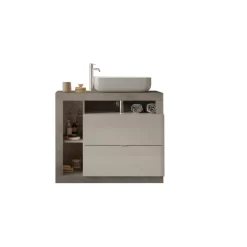 3S. x Home Meuble salle de bain sur pieds coloris Béton 92 cm Ancona Sale