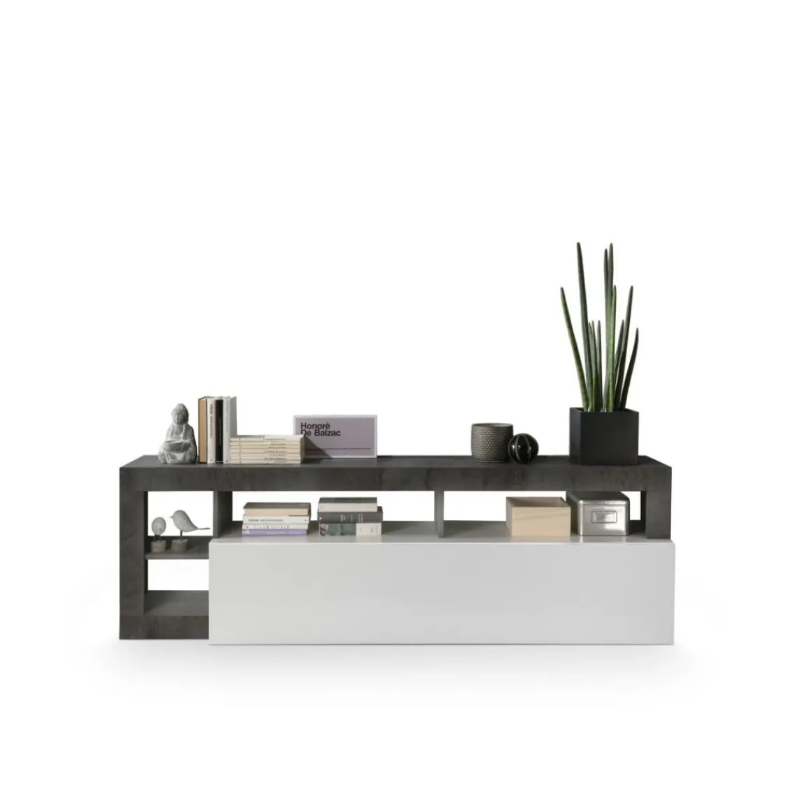 3S. x Home Meuble TV 1 abattant HAMBURG laqué blanc et oxyde Discount