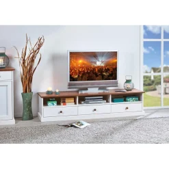 3S. x Home Meuble TV 3 grands tiroirs en pin massif Best