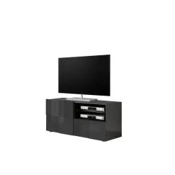 3S. x Home Meuble TV 1 porte et 1 tiroir DAMA laqué anthracite brillant