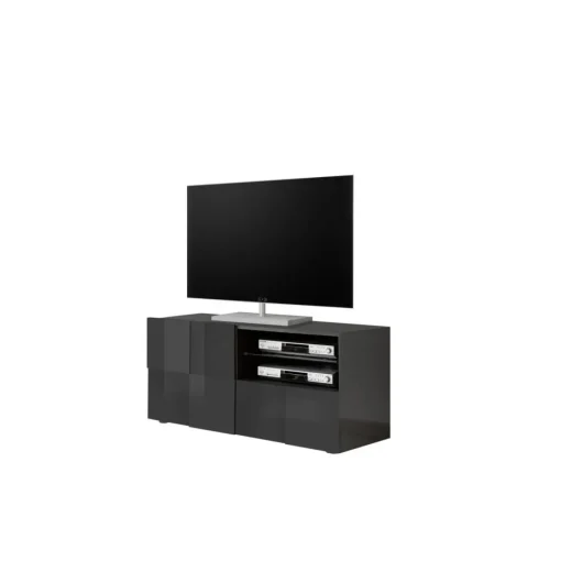 3S. x Home Meuble TV 1 porte et 1 tiroir DAMA laqué anthracite brillant