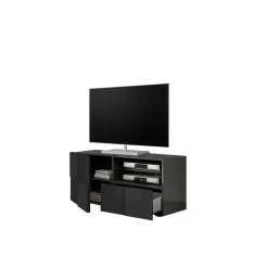 3S. x Home Meuble TV 1 porte et 1 tiroir DAMA laqué anthracite brillant