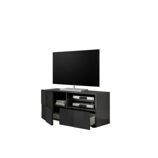 3S. x Home Meuble TV 1 porte et 1 tiroir DAMA laqué anthracite brillant