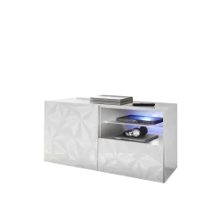 3S. x Home Meuble TV 1 porte et 1 tiroir PRISMA laqué blanc brillant Sale