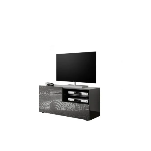 3S. x Home Meuble TV 1 porte et 1 tiroir MIRO laqué gris brillant Best