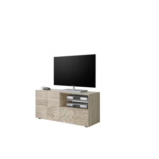3S. x Home Meuble TV 1 porte et 1 tiroir MIRO décor chêne New