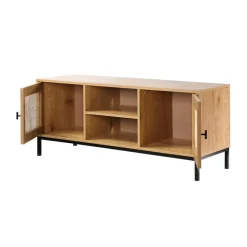 Calicosy Meuble TV 2 Portes avec Cannage Rotin et 2 Niches en bois Beige Online