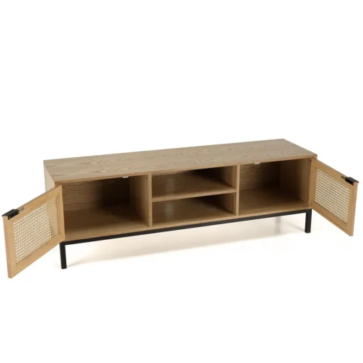Macabane Meuble TV 2 portes cannage naturel pieds métal noir MARCEAU Clearance