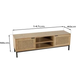 Macabane Meuble TV 2 portes cannage naturel pieds métal noir MARCEAU Clearance