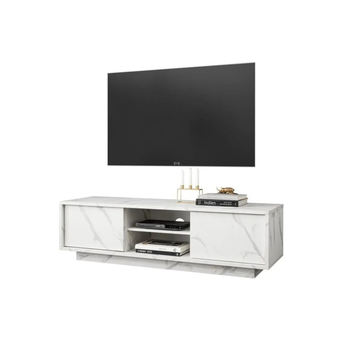 3S. x Home Meuble TV 2 portes CARRARA décor marbre blanc Sale