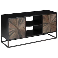 3S. x Home Meuble TV 2 portes en bois recyclé ORIGINS noir