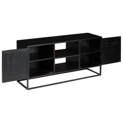 3S. x Home Meuble TV 2 portes en bois recyclé ORIGINS noir