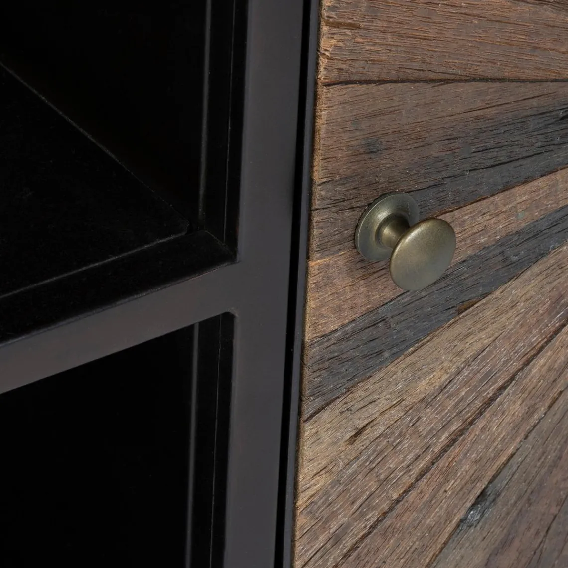 3S. x Home Meuble TV 2 portes en bois recyclé ORIGINS noir