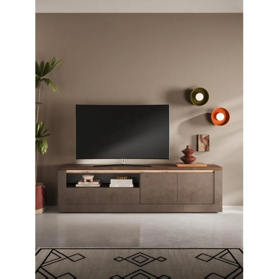 3S. x Home Meuble tv 2 portes et 1 Tiroir et niche ISCHIA avec éclairage LED intégré Sale