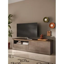 3S. x Home Meuble tv 2 portes et 1 Tiroir et niche ISCHIA avec éclairage LED intégré Sale