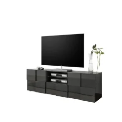 3S. x Home Meuble TV 2 portes et 1 tiroir DAMA laqué anthracite brillant Hot