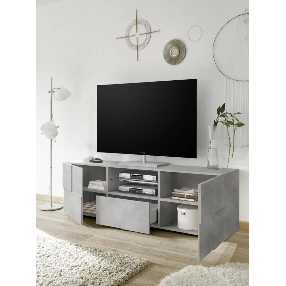 3S. x Home Meuble TV 2 portes et 1 tiroir DAMA décor beton Online
