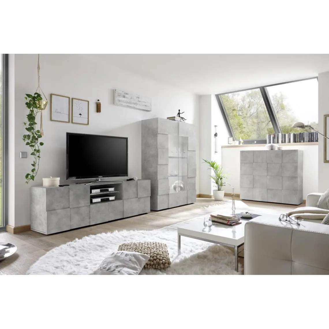3S. x Home Meuble TV 2 portes et 1 tiroir DAMA décor beton Online