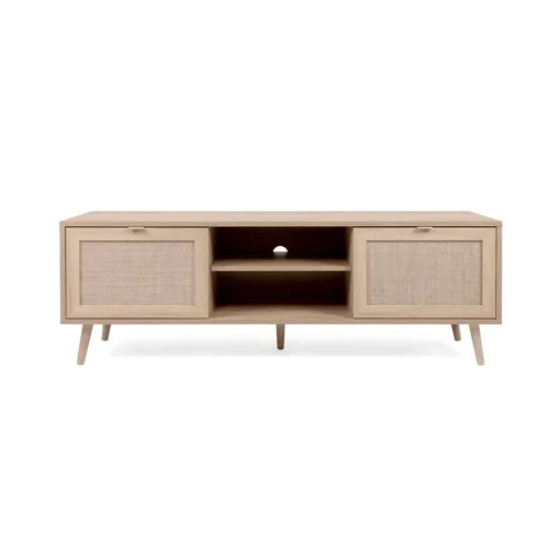 Calicosy Meuble TV 2 portes Impression Rotin BALI Beige New