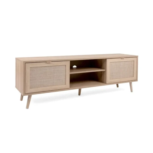 Calicosy Meuble TV 2 portes Impression Rotin BALI Beige New