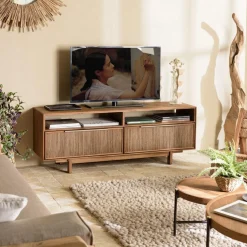 Macabane Meuble TV 2 tiroirs 2 niches en bois de teck recyclé Sale