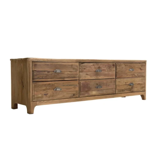 Macabane Meuble TV ANDRIAN 6 Tiroirs Bois Pin Recyclé New