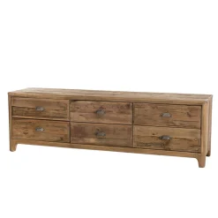 Macabane Meuble TV ANDRIAN 6 Tiroirs Bois Pin Recyclé New