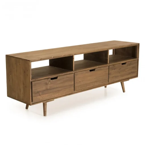 Macabane Meuble Tv ANDY Scandi Bois 3 Tiroirs 3 Niches Sapin Outlet