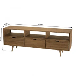 Macabane Meuble Tv ANDY Scandi Bois 3 Tiroirs 3 Niches Sapin Outlet