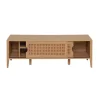 Calicosy Meuble TV avec 2 Portes Coulissantes Décor Rotin en bois Beige