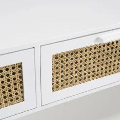 Macabane Meuble TV blanc 3 tiroirs cannage naturel